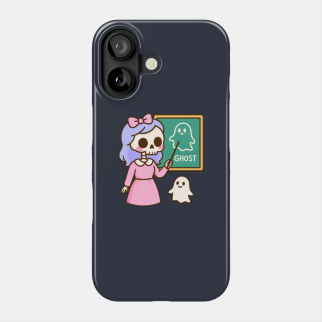 Pastel Skeleton Teacher Teaching Ghosts – Cute Kawaii Halloween Art Phone Case by DonWillisJrArt