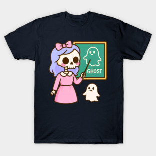 Pastel Skeleton Teacher Teaching Ghosts – Cute Kawaii Halloween Art T-Shirt
