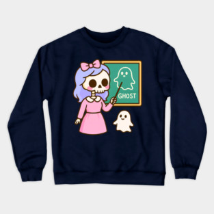 Pastel Skeleton Teacher Teaching Ghosts – Cute Kawaii Halloween Art Crewneck Sweatshirt