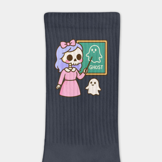 Pastel Skeleton Teacher Teaching Ghosts – Cute Kawaii Halloween Art by DonWillisJrArt