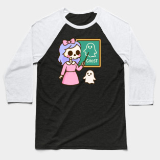 Pastel Skeleton Teacher Teaching Ghosts – Cute Kawaii Halloween Art Baseball T-Shirt