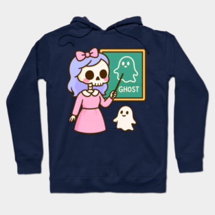 Pastel Skeleton Teacher Teaching Ghosts – Cute Kawaii Halloween Art Hoodie