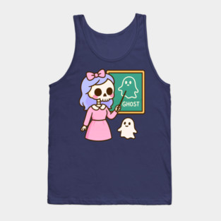 Pastel Skeleton Teacher Teaching Ghosts – Cute Kawaii Halloween Art Tank Top