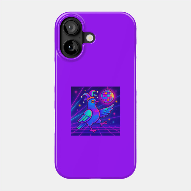 Vaporwave Dancing Jester Pigeon – Retro Neon Disco Bird Phone Case by DonWillisJrArt