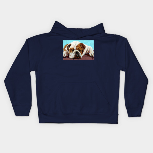 Sleeping Bulldog – Cozy Dog Art Kids Hoodie by DonWillisJrArt