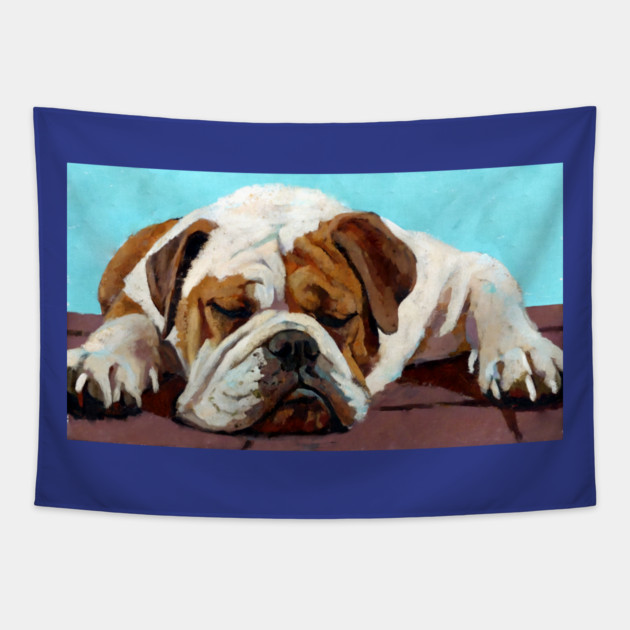 Sleeping Bulldog – Cozy Dog Art Tapestry by DonWillisJrArt