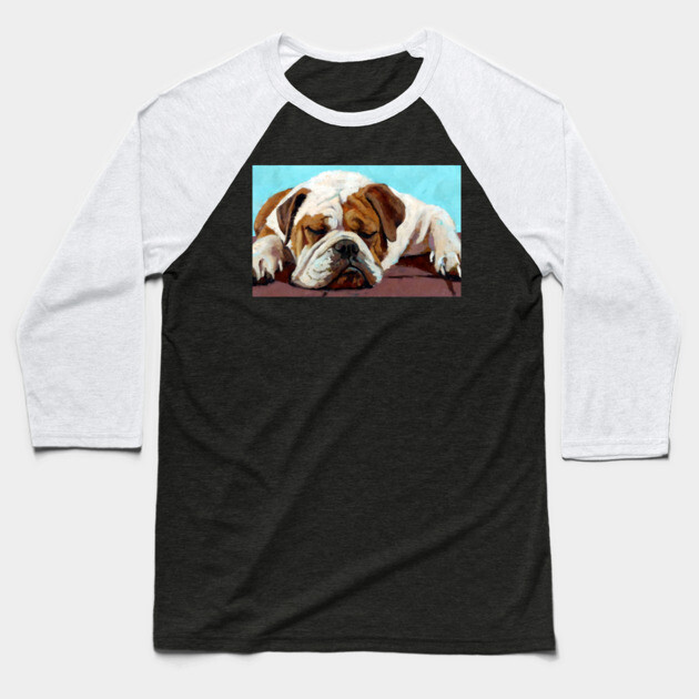 Sleeping Bulldog – Cozy Dog Art Baseball T-Shirt by DonWillisJrArt
