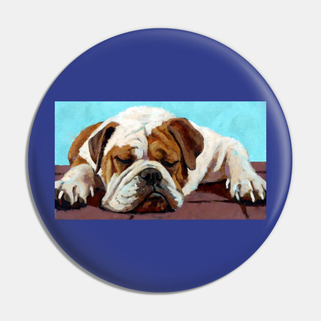 Sleeping Bulldog – Cozy Dog Art Pin by DonWillisJrArt
