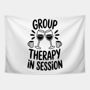 Group therapy in session wine glass saying Drink Party Tapestry