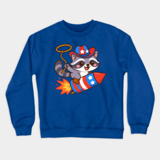 Cute Cowboy Raccoon Riding Firework – 4th of July Rocket Rodeo Animal Crewneck Sweatshirt
