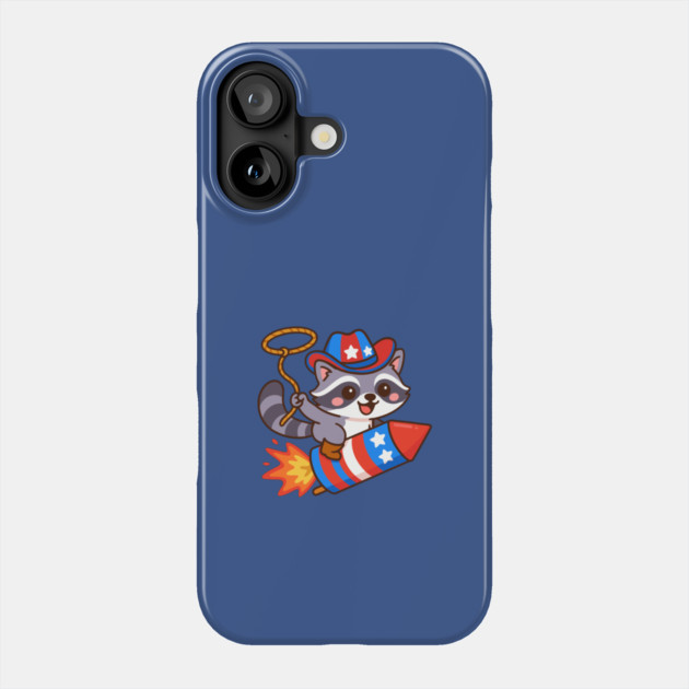 Cute Cowboy Raccoon Riding Firework – 4th of July Rocket Rodeo Animal Phone Case by DonWillisJrArt