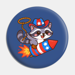 Cute Cowboy Raccoon Riding Firework – 4th of July Rocket Rodeo Animal Pin