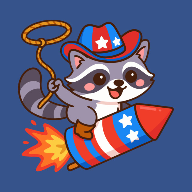 Cute Cowboy Raccoon Riding Firework – 4th of July Rocket Rodeo Animal by DonWillisJrArt