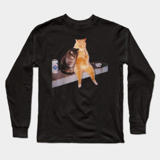 Cat Meme Cat Smoking Cigarette T Shirt Long Sleeve T-Shirt