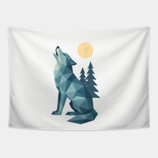 Geometric Wolf Tapestry
