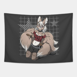 Punk Rock Kitsune Fox Girl Tapestry