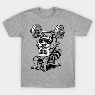 Gym Bandit Raccoon Lifting Weights – Funny Fitness Animal Workout T-Shirt