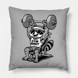 Gym Bandit Raccoon Lifting Weights – Funny Fitness Animal Workout Pillow