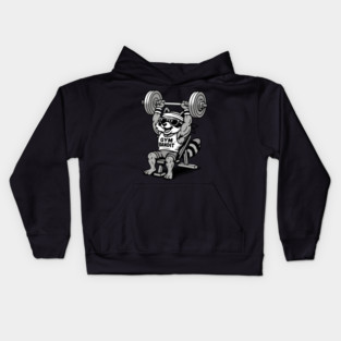 Gym Bandit Raccoon Lifting Weights – Funny Fitness Animal Workout Kids Hoodie