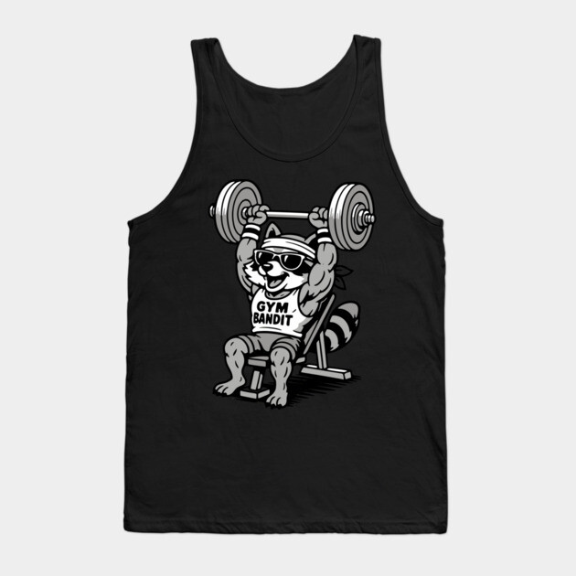 Gym Bandit Raccoon Lifting Weights – Funny Fitness Animal Workout Tank Top by DonWillisJrArt
