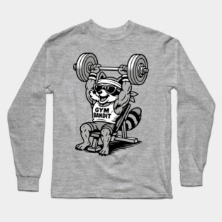 Gym Bandit Raccoon Lifting Weights – Funny Fitness Animal Workout Long Sleeve T-Shirt