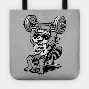 Gym Bandit Raccoon Lifting Weights – Funny Fitness Animal Workout Tote