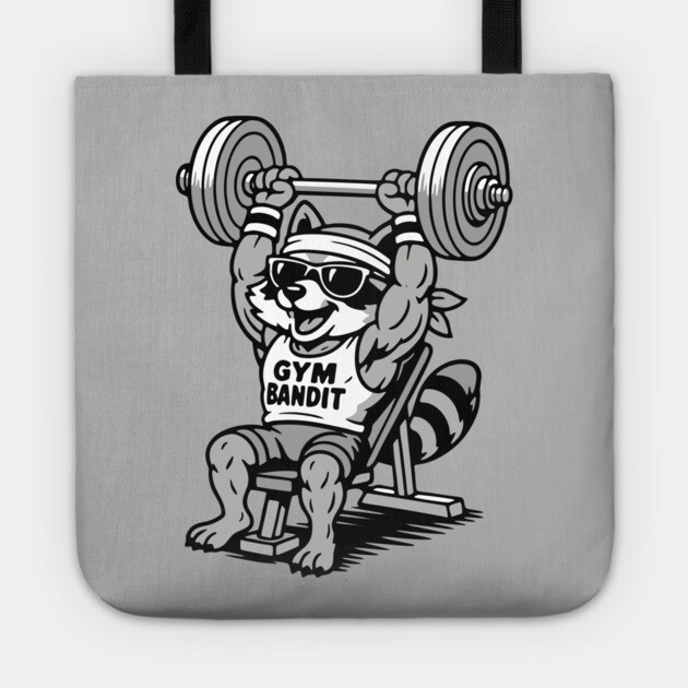 Gym Bandit Raccoon Lifting Weights – Funny Fitness Animal Workout Tote by DonWillisJrArt