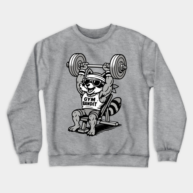 Gym Bandit Raccoon Lifting Weights – Funny Fitness Animal Workout Crewneck Sweatshirt by DonWillisJrArt