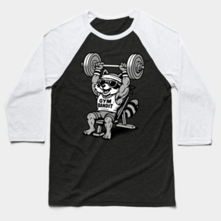 Gym Bandit Raccoon Lifting Weights – Funny Fitness Animal Workout Baseball T-Shirt