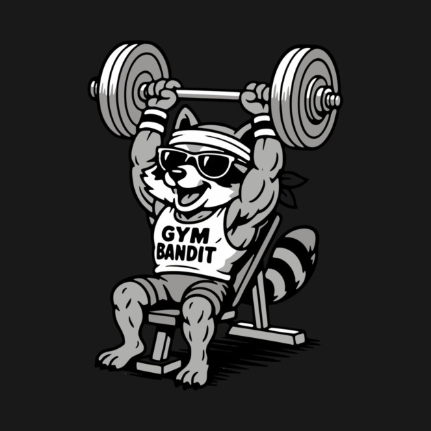 Gym Bandit Raccoon Lifting Weights – Funny Fitness Animal Workout by DonWillisJrArt