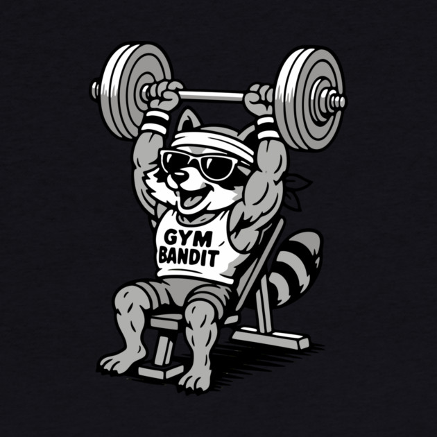 Gym Bandit Raccoon Lifting Weights – Funny Fitness Animal Workout by DonWillisJrArt