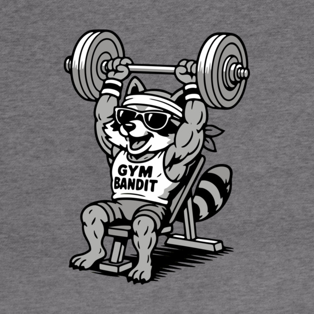 Gym Bandit Raccoon Lifting Weights – Funny Fitness Animal Workout by DonWillisJrArt