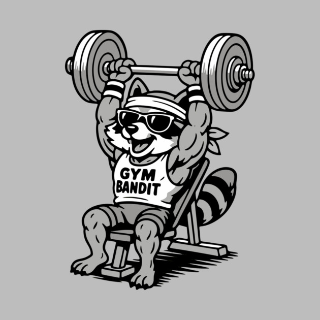 Gym Bandit Raccoon Lifting Weights – Funny Fitness Animal Workout by DonWillisJrArt