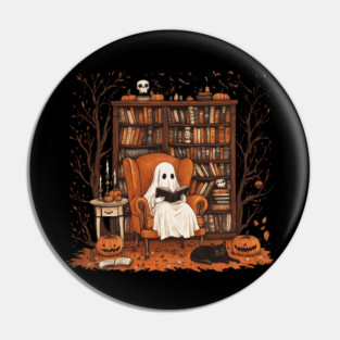 Vintage Ghost Reading and Cat - Halloween Vibes M4156 Pin