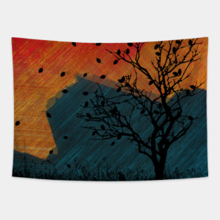 Crimson Dusk Tapestry