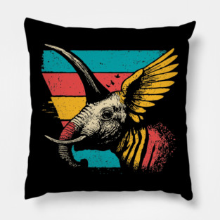 Flying Elephant Bird Hybrid - Retro Cryptid Pop Art Design Pillow