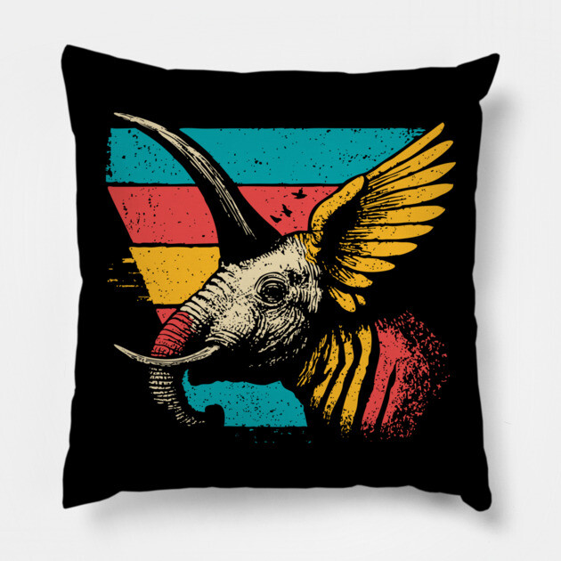 Flying Elephant Bird Hybrid - Retro Cryptid Pop Art Design Pillow by TuncGK