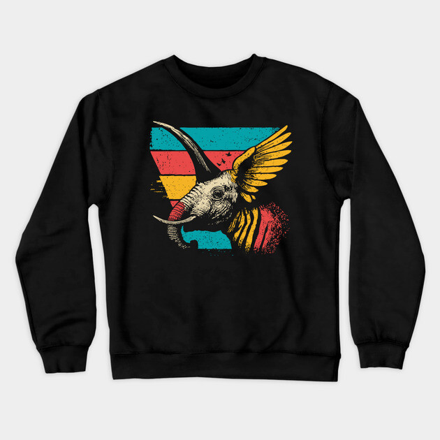Flying Elephant Bird Hybrid - Retro Cryptid Pop Art Design Crewneck Sweatshirt by TuncGK