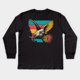 Flying Elephant Bird Hybrid - Retro Cryptid Pop Art Design Kids Long Sleeve T-Shirt