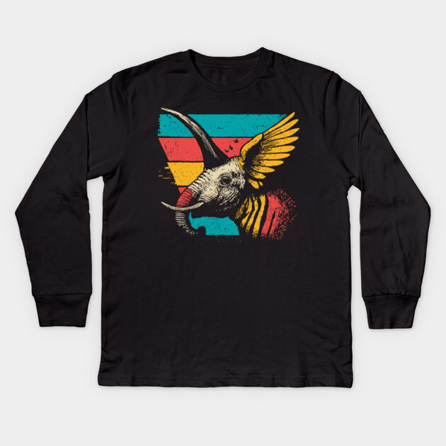 Flying Elephant Bird Hybrid - Retro Cryptid Pop Art Design Kids Long Sleeve T-Shirt by TuncGK
