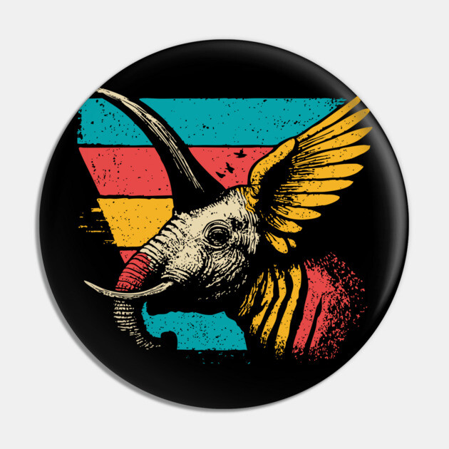 Flying Elephant Bird Hybrid - Retro Cryptid Pop Art Design Pin by TuncGK
