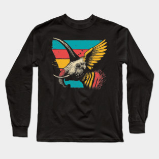 Flying Elephant Bird Hybrid - Retro Cryptid Pop Art Design Long Sleeve T-Shirt