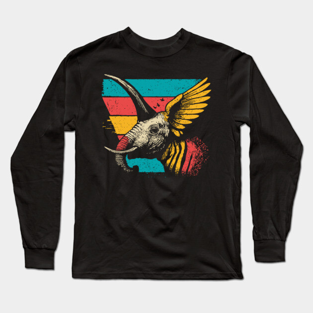 Flying Elephant Bird Hybrid - Retro Cryptid Pop Art Design Long Sleeve T-Shirt by TuncGK