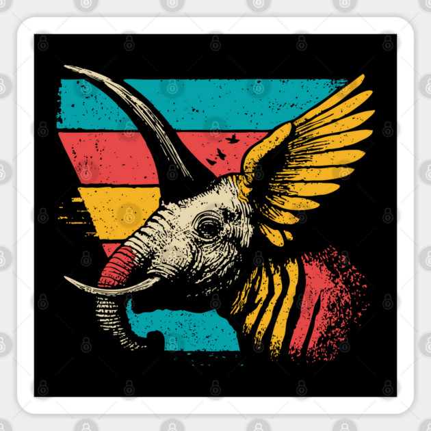 Flying Elephant Bird Hybrid - Retro Cryptid Pop Art Design Sticker by TuncGK