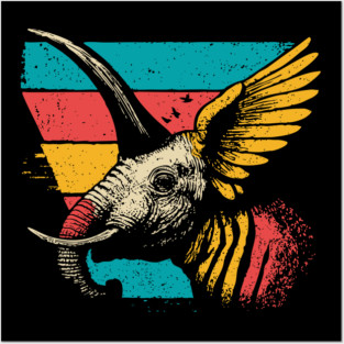 Flying Elephant Bird Hybrid - Retro Cryptid Pop Art Design Posters and Art