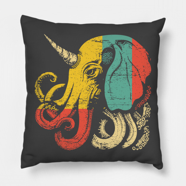 Octopus Elephant Hybrid - Retro Pop Art Cryptid Design Pillow by TuncGK