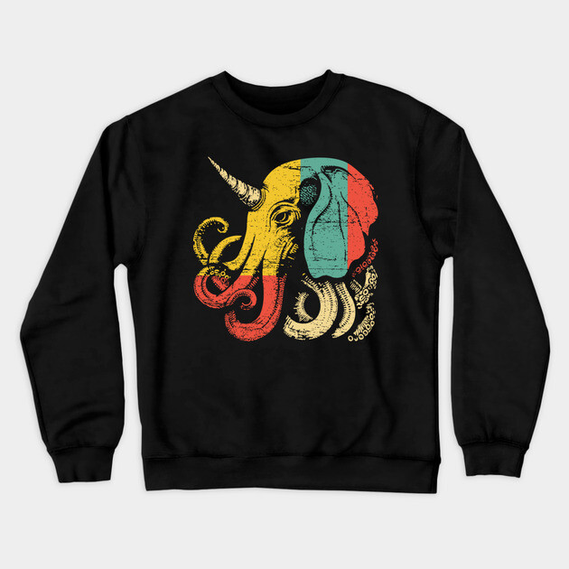 Octopus Elephant Hybrid - Retro Pop Art Cryptid Design Crewneck Sweatshirt by TuncGK