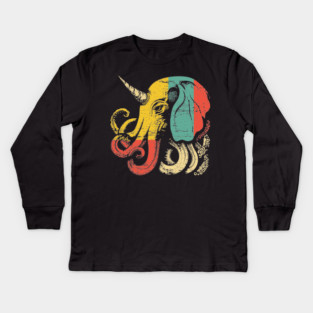Octopus Elephant Hybrid - Retro Pop Art Cryptid Design Kids Long Sleeve T-Shirt