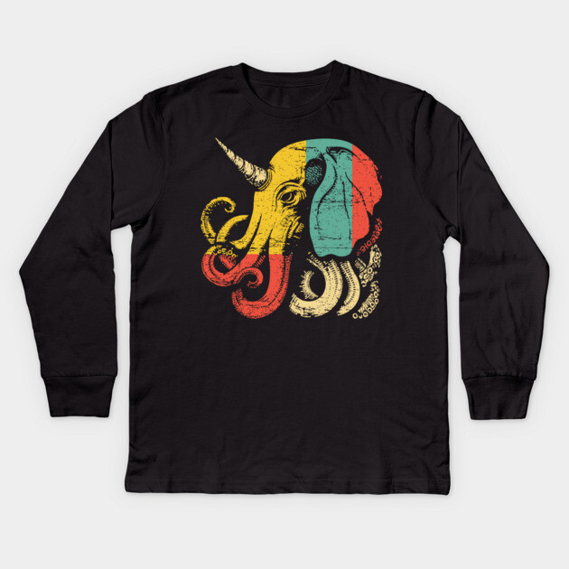 Octopus Elephant Hybrid - Retro Pop Art Cryptid Design Kids Long Sleeve T-Shirt by TuncGK