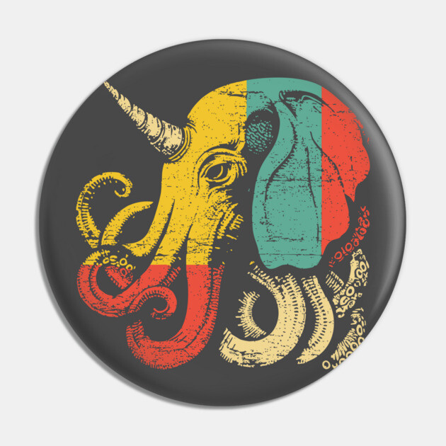 Octopus Elephant Hybrid - Retro Pop Art Cryptid Design Pin by TuncGK